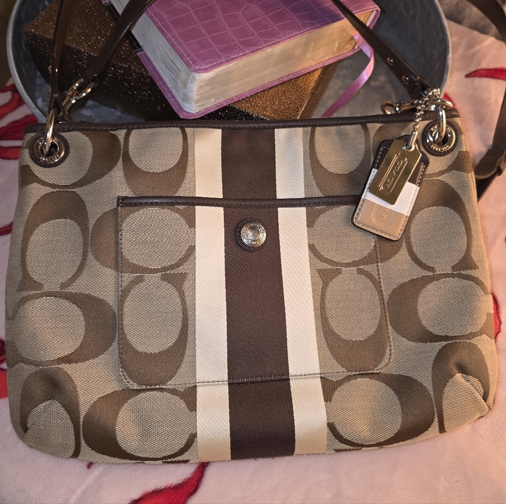 Coach Brown and Cream Patterned Shoulder/Crossbody Bag